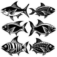 set of fishes vector art silhouette 