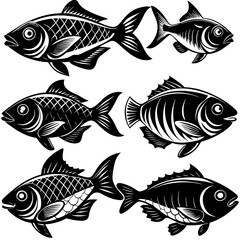 set of fishes vector art silhouette 