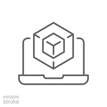 Engineering development icon. Simple outline style. 3d modeling services, estate development, architecture visualization, BIM concept. Thin line symbol. Vector illustration isolated. Editable stroke.
