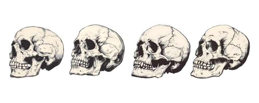 Hand drawn Skull or skull tattoo on transparent background