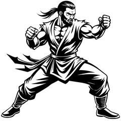 black and white karate man vector art silhouette 