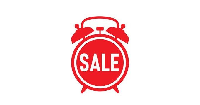 Sale icon, ringing alarm clock with word sale, transparent background footage