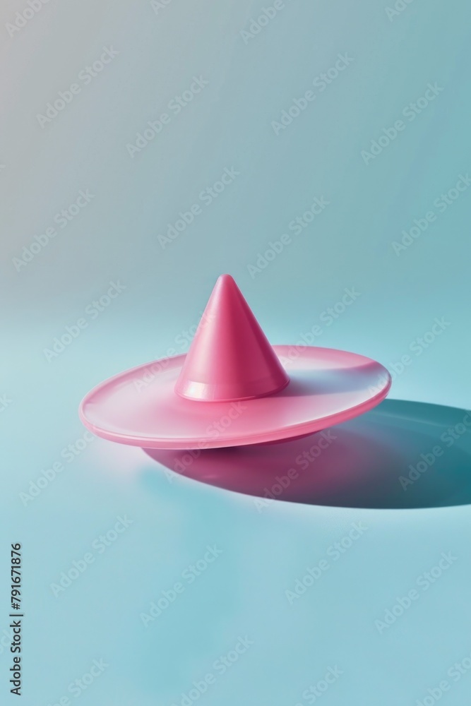 Poster a pink object placed on a blue surface. suitable for various concepts