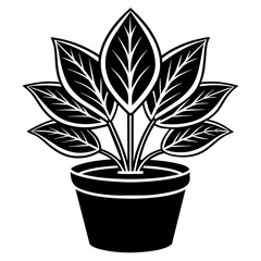 illustration of a plant in a pot vector art silhouette 