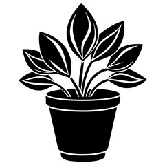 flower in pot vector art silhouette 