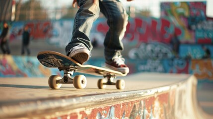 Skateboarder Performing Trick at Urban Skatepark - Powered by Adobe