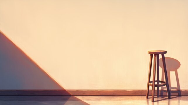 An image capturing a lone bar stool against a white backdrop