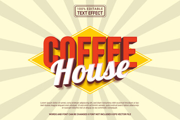 Editable text effect Coffee house 3d cartoon template style modern premium vector