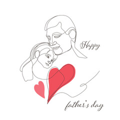 Happy Father's Day. Illustrations of the heart of a baby dad and daughter. Line art. Vector illustration.