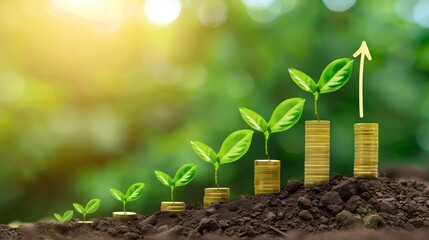 Coins pile with plant sprouting