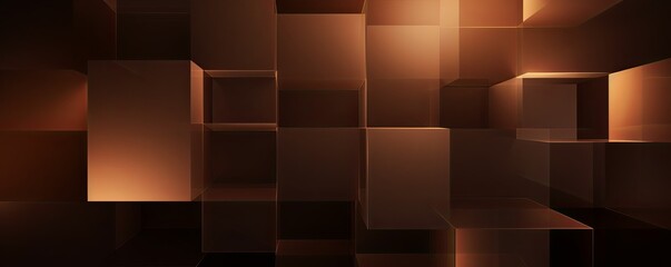 Brown background with geometric shapes and shadows, creating an abstract modern design for corporate or technology-inspired designs with copy space