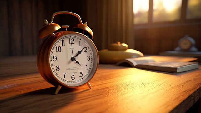 Alarm Clock and Calendar on a Wooden Surface

