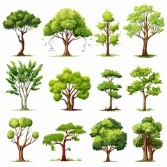 AI generated illustration of diverse collection of tree silhouettes