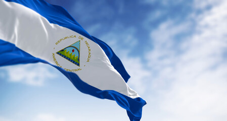 Nicaragua national flag waving on a clear day - 791677410