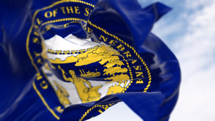 Close-up of the Nebraska state flag fluttering - 791677837