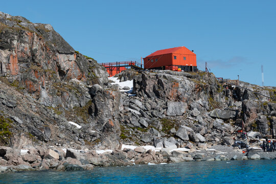 Cierva Cove research base on the rocks, Antarctica.