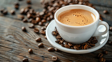 A white cup of delicious coffee decorated 