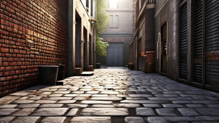 an empty street in the old town. stone roads and brick walls.