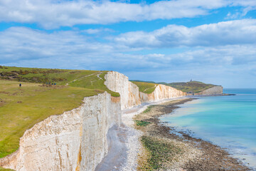 Seven sisters, Cliff and Ocean, famous tourism location and world heritage in south England, Spring...