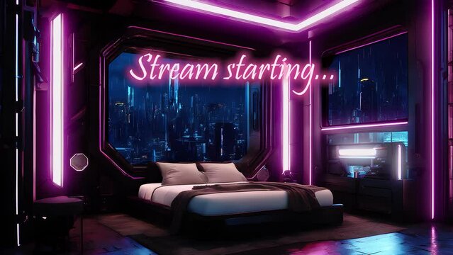 Cyberpunk Animated Background Bedroom | Neon Lights & Futuristic Cityscape Window View | Ideal for OBS, Twitch, Zoom and Streams - Live Stream - Cyberpunk Room - Future - Magical - HD - Seamless Loop