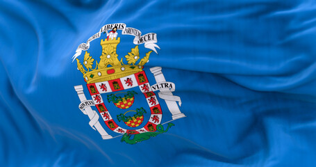 Detail of the Melilla flag waving in the wind - 791678863