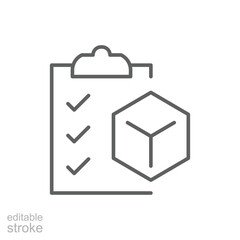 Product requirements icon. Simple outline style. Product management, testing, check, list, checklist, clipboard, evaluation concept. Thin line symbol. Vector illustration isolated. Editable stroke.