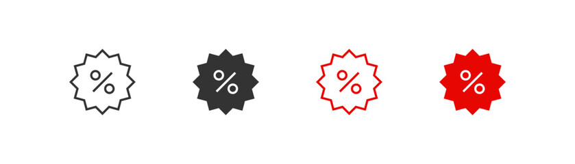Discount with percentage set icons on white background. Vector