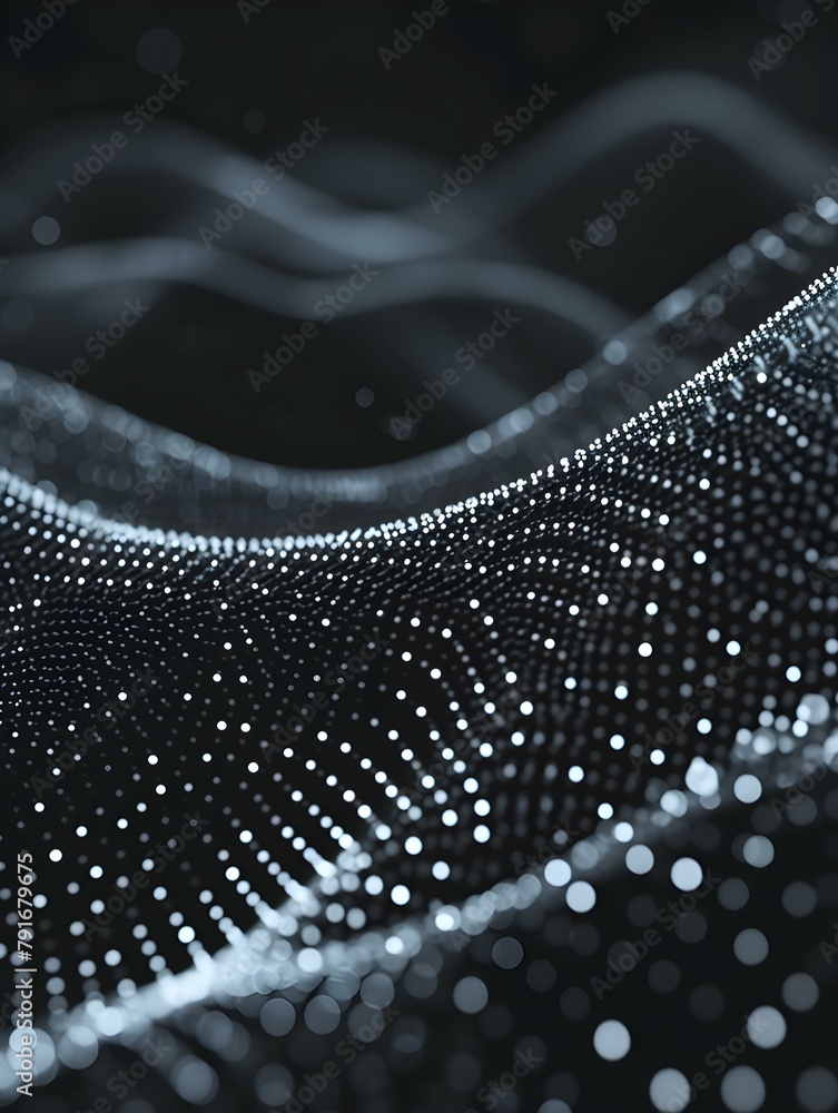 Poster blurred data science wallpaper in anthracite colors. abstract network of dots and lines