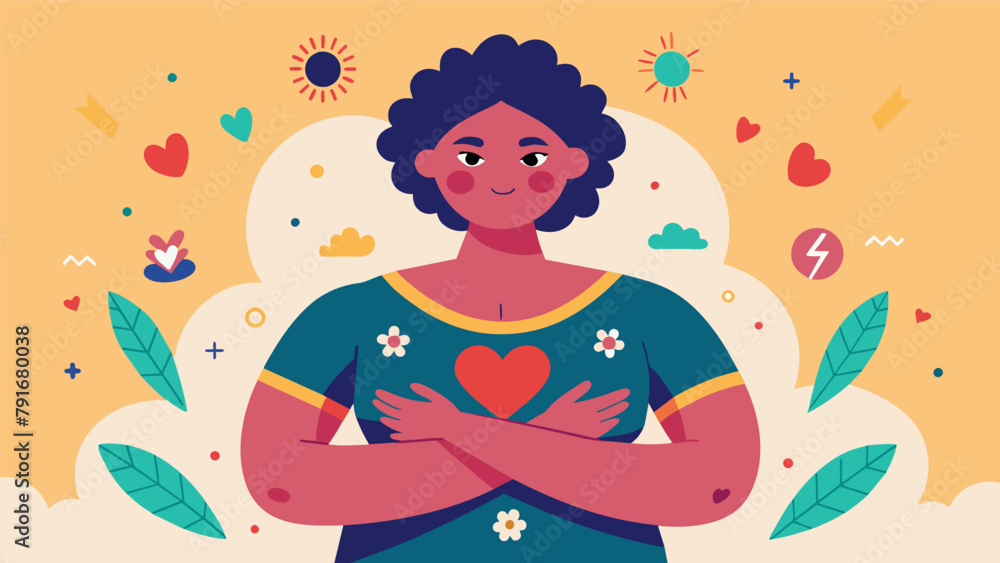 Poster a person struggling with body image creates a selfportrait using positive and empowering words and i