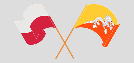 Crossed flags of Poland and Bhutan. Official colors. Correct proportion
