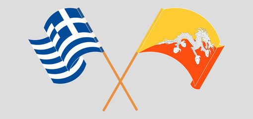 Crossed flags of Greece and Bhutan. Official colors. Correct proportion