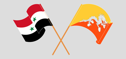 Crossed flags of Syria and Bhutan. Official colors. Correct proportion