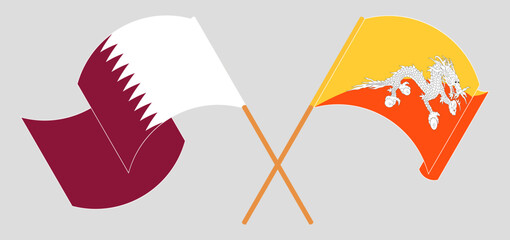 Crossed flags of Qatar and Bhutan. Official colors. Correct proportion