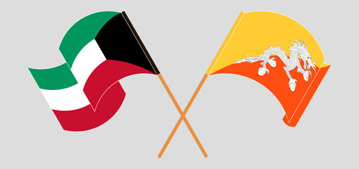 Crossed flags of Kuwait and Bhutan. Official colors. Correct proportion