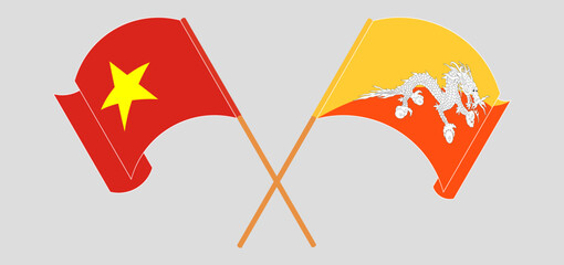 Crossed flags of Vietnam and Bhutan. Official colors. Correct proportion