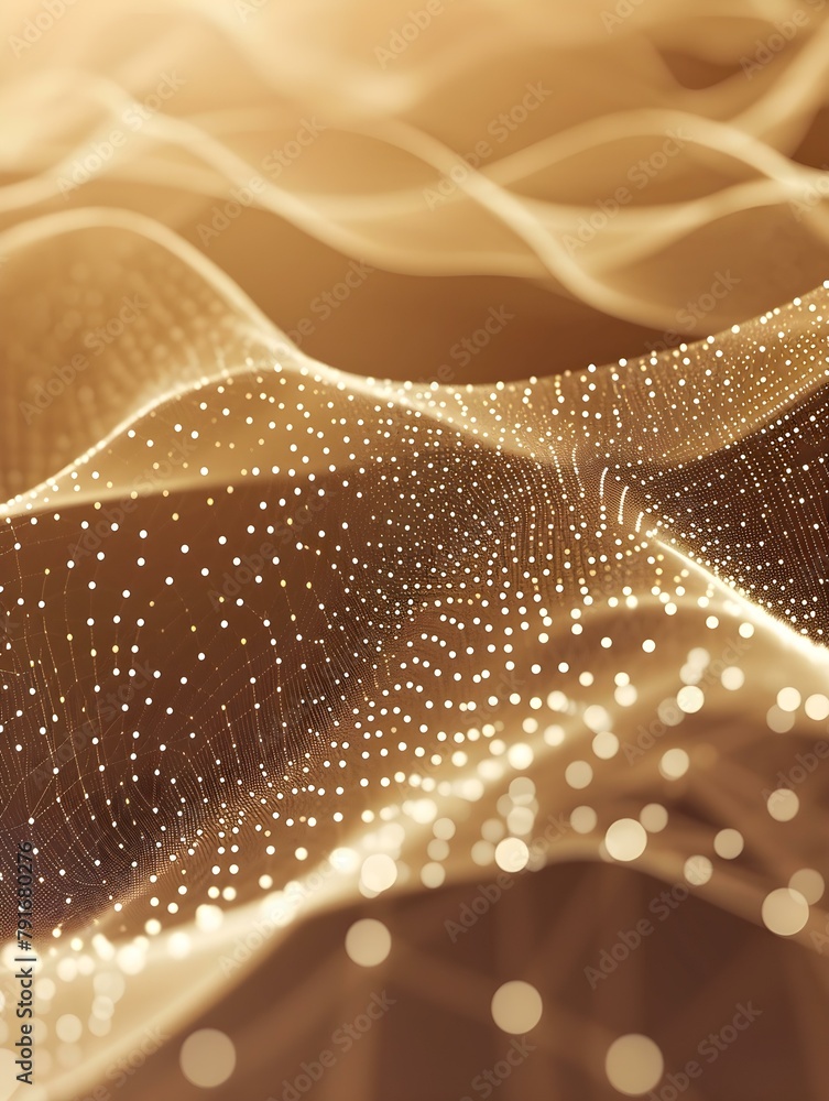 Poster blurred data science wallpaper in beige colors. abstract network of dots and lines