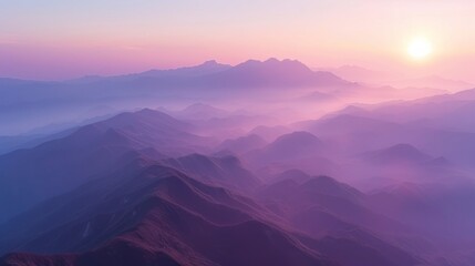 Serene Dawn Light Over Misty Mountain Range - obrazy, fototapety, plakaty