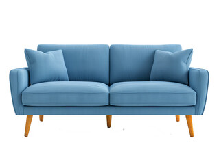 Modern blue quilted fabric classic sofa on  transparent background.