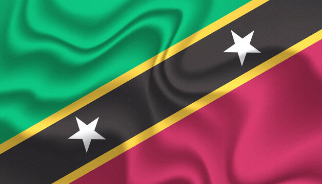 Saint Kitts and Nevis national flag in the wind illustration image