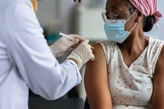 Doctor giving vaccine injection to patient