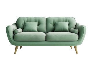 Modern green quilted fabric classic sofa on  transparent background.
