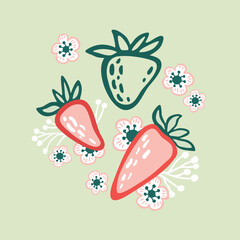 Cartoon abstract strawberries. Modern design for posters, cards, cover, clothes
