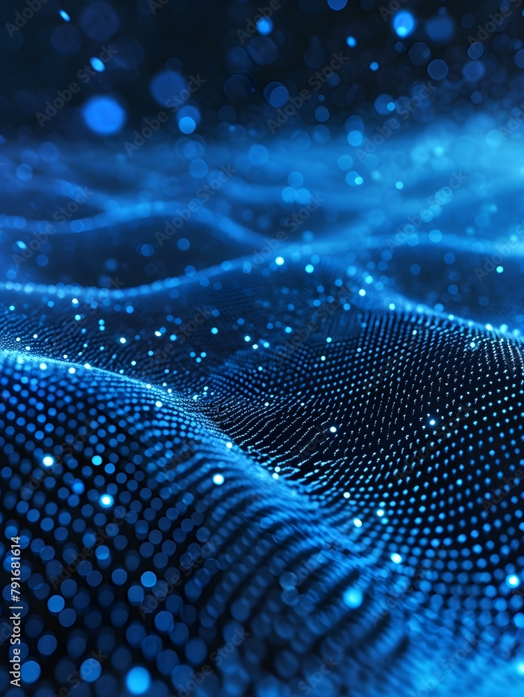 Poster blurred data science wallpaper in blue colors. abstract network of dots and lines