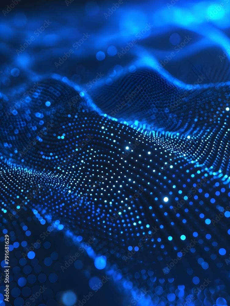 Poster blurred data science wallpaper in blue colors. abstract network of dots and lines