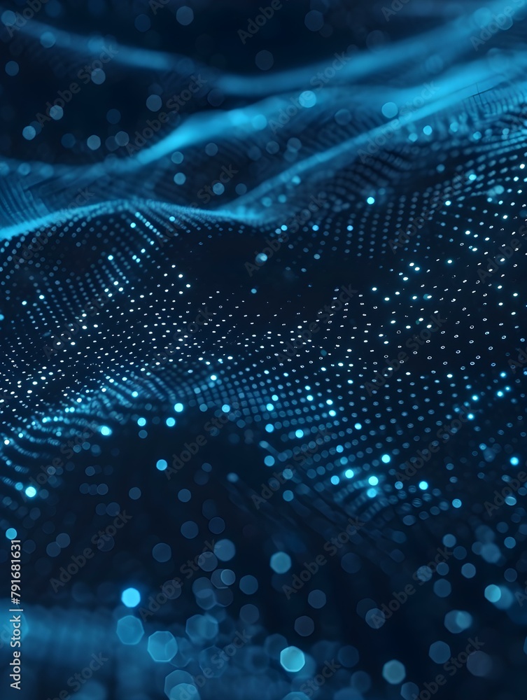 Poster blurred data science wallpaper in blue colors. abstract network of dots and lines