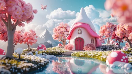 A cute and charming representation of peace and tranquility in a whimsical 3D render  AI generated illustration - obrazy, fototapety, plakaty