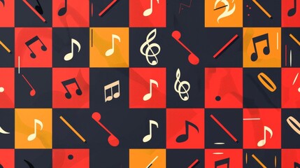 A cute and trendy design with musical elements arranged in a grid pattern  AI generated illustration