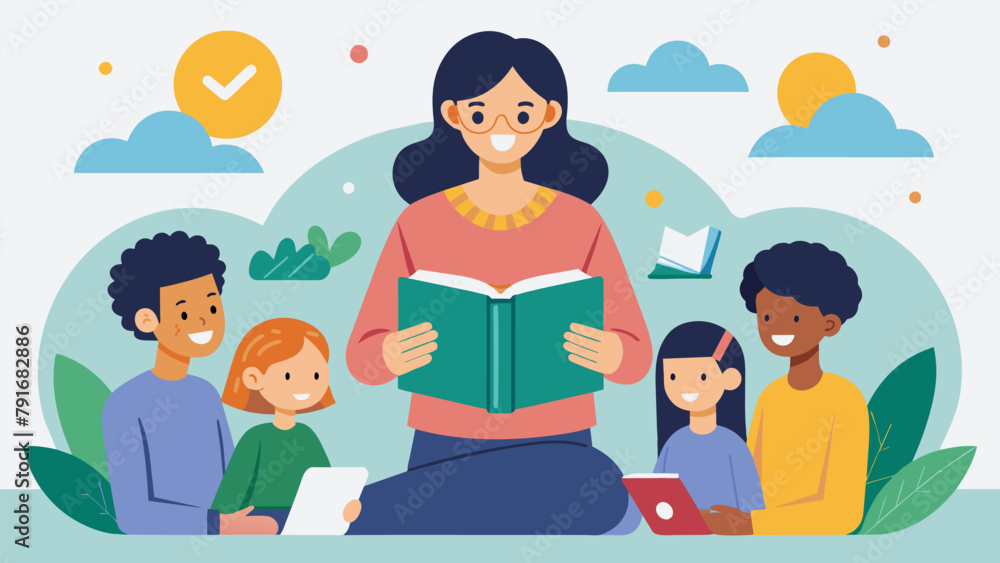 Poster a literacy tutor leading a virtual book club for students in remote locations creating a sense of co