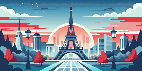 illustration of the city of the Eiffel Tower - obrazy, fototapety, plakaty