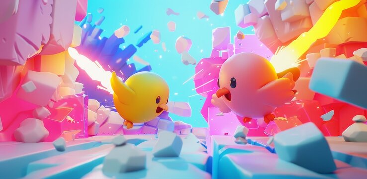 A cute vs fierce battle of colors and shapes in a 3D style  AI generated illustration